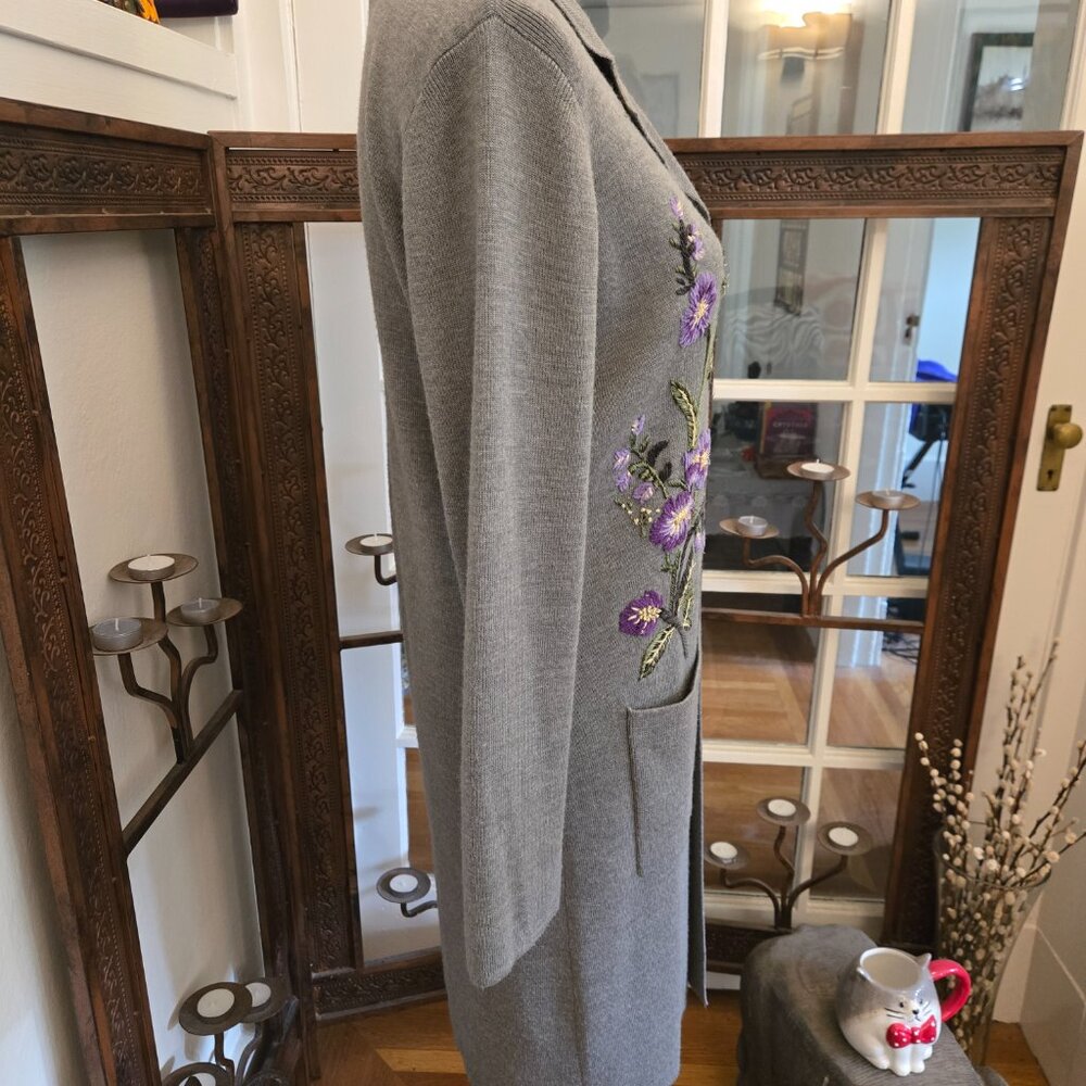 Rare Vintage Spiegel Floral Embroidered Long Cardigan, Sz S - Picture 7 of 10
